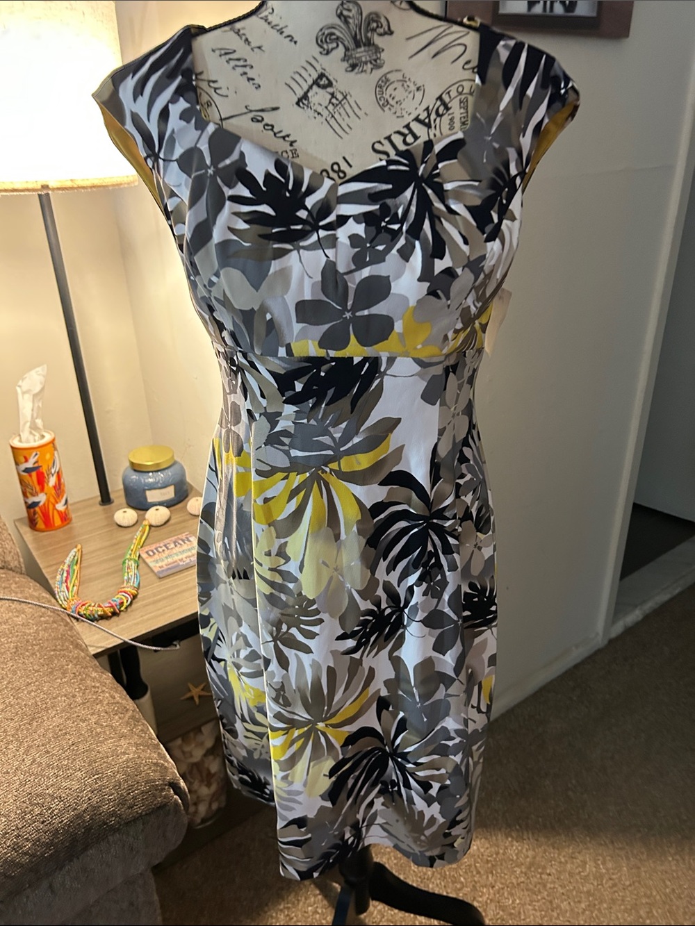 connected apparel Gray, Black & Yellow Floral Midi Dress